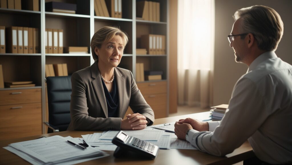 A person meeting with a tax advisor, highlighting the importance of seeking professional guidance for complex tax situations