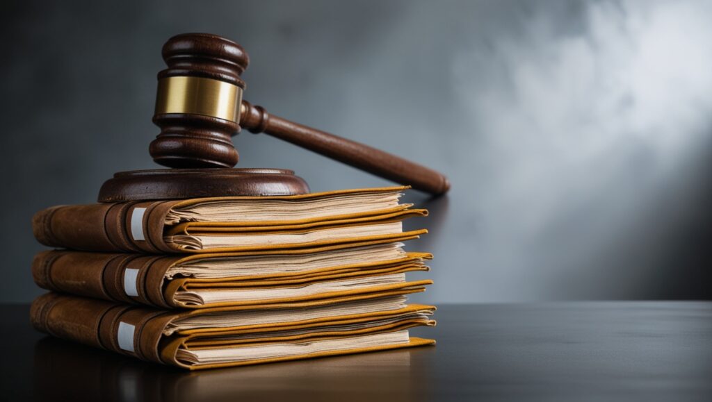 A gavel resting on a stack of legal documents, symbolizing the regulatory environment within which insurance companies operate